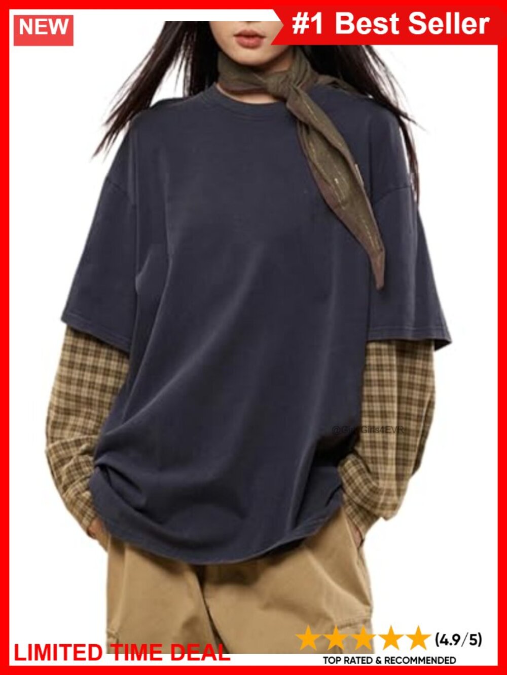 Oversized Striped Long Sleeve Cotton T-Shirt Crew Neck Casual Pullover